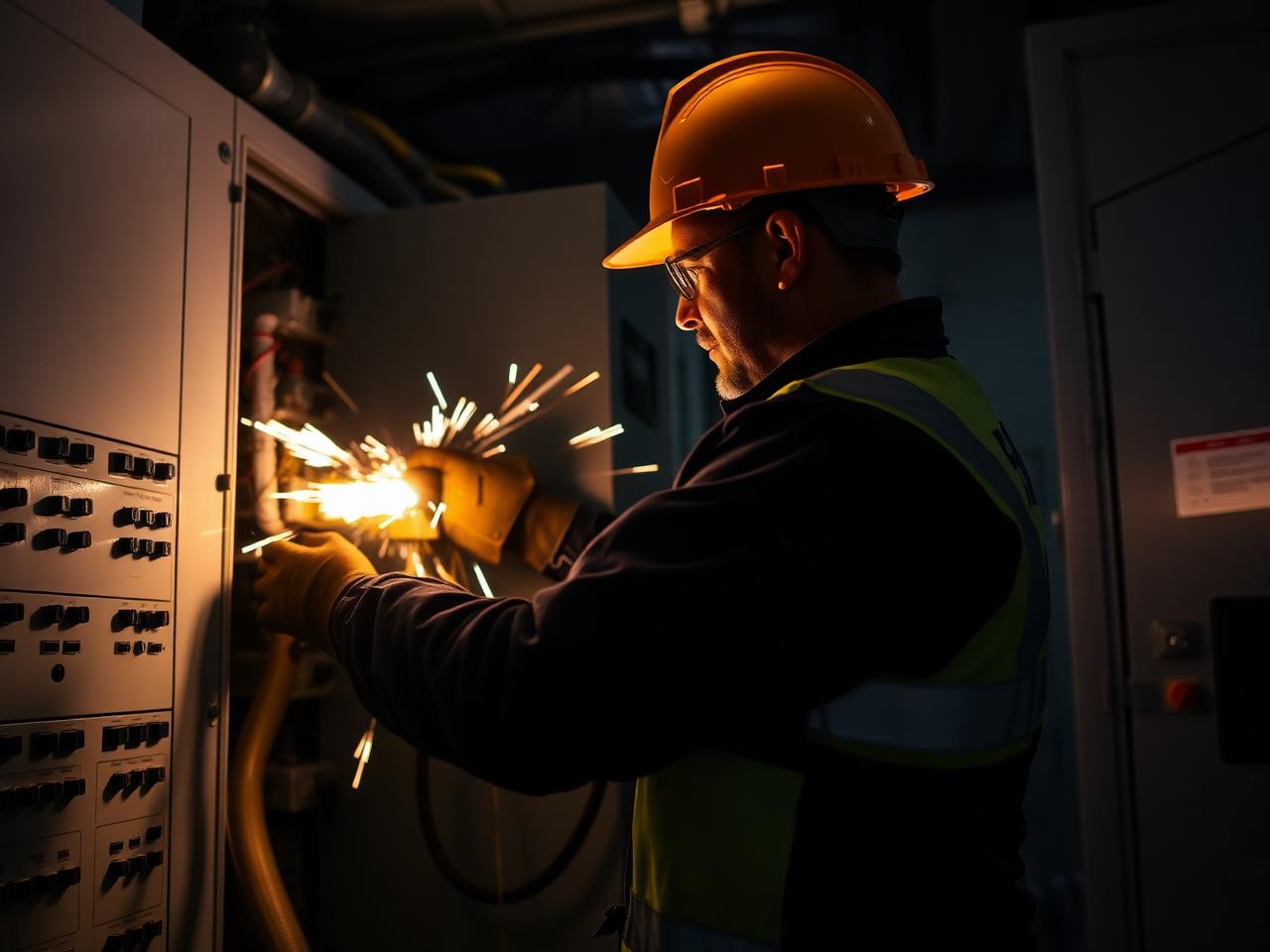 IBEW electrician working on industrial panel